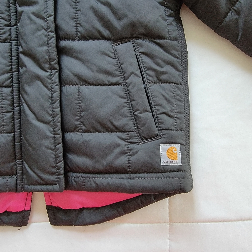 Carhartt Amoret Quilted Jacket Rain Defender Puffer Coat in Black & Pink, 24m - Picture 6 of 11